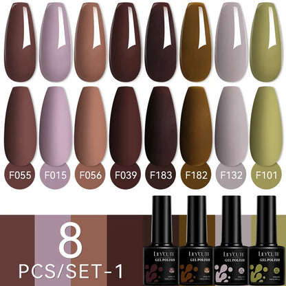 12PCs 7ml Nude Brown Red Nail Gel Polish Set Semi Permanent UV Gel For Nail Art Manicure Soak Off Gel Nail Polish Kit