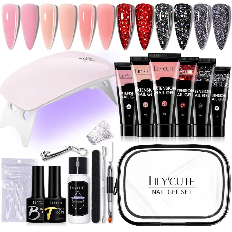 LILYCUTE 15ML Manicure Set Quick Nail Extension Gel With 6W UV Lamp Dryer Finger Extend Mold Slip Solution Nail Art Tools Kit