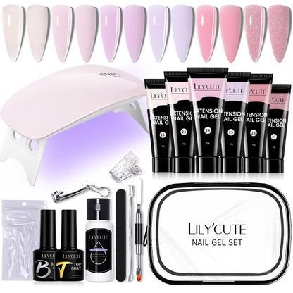 LILYCUTE 15ML Manicure Set Quick Nail Extension Gel With 6W UV Lamp Dryer Finger Extend Mold Slip Solution Nail Art Tools Kit