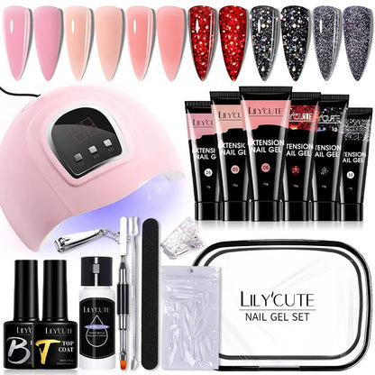 LILYCUTE 15ML Manicure Set Quick Nail Extension Gel With 6W UV Lamp Dryer Finger Extend Mold Slip Solution Nail Art Tools Kit