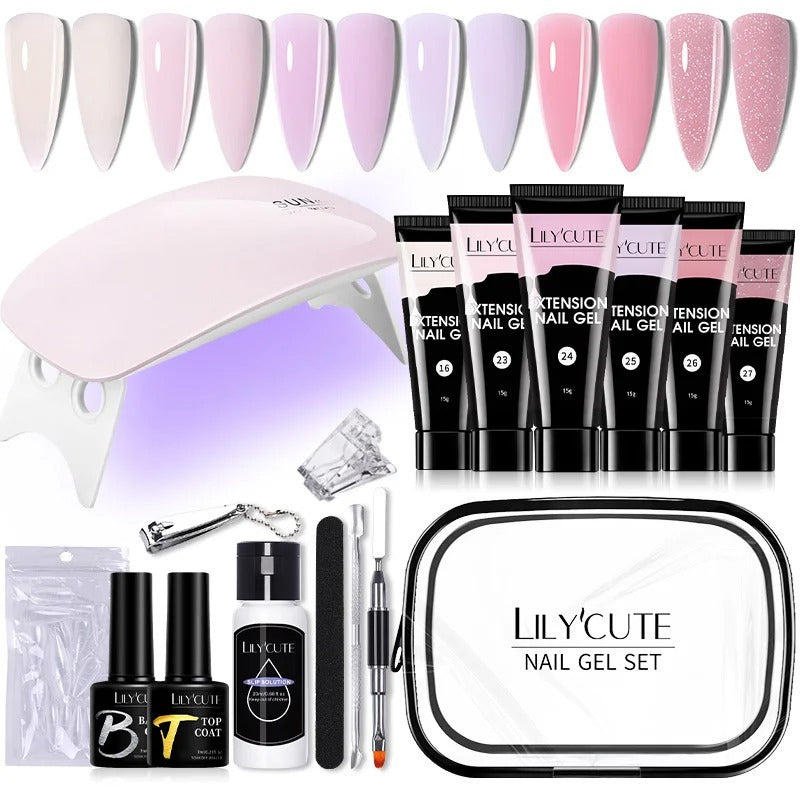 LILYCUTE Manicure Set 15ml Quick Extension Gel Nail Polish With 6W LED Lamp Dryer Slip Solution Nails Tool Kit For Finger Extend