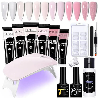 LILYCUTE Manicure Set 15ml Quick Extension Gel Nail Polish With 6W LED Lamp Dryer Slip Solution Nails Tool Kit For Finger Extend