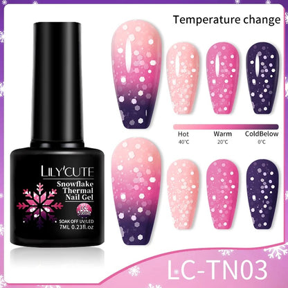 LILYCUTE Thermal Gel Nail Polish 3 Layers Temperature Shiny Color Changing Semi Permanent Soak Off UV Nail Gel Polish Varnish