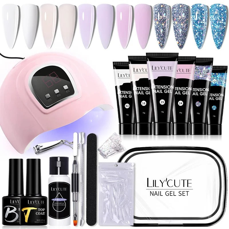 LILYCUTE 15ML Manicure Set Quick Nail Extension Gel With 6W UV Lamp Dryer Finger Extend Mold Slip Solution Nail Art Tools Kit