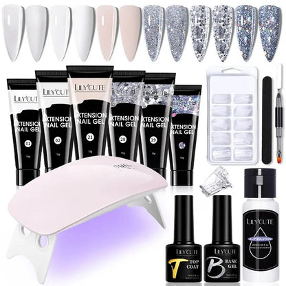 LILYCUTE Manicure Set 15ml Quick Extension Gel Nail Polish With 6W LED Lamp Dryer Slip Solution Nails Tool Kit For Finger Extend