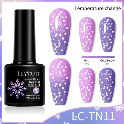 LILYCUTE Thermal Gel Nail Polish 3 Layers Temperature Shiny Color Changing Semi Permanent Soak Off UV Nail Gel Polish Varnish