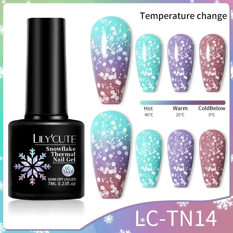 LILYCUTE Thermal Gel Nail Polish 3 Layers Temperature Shiny Color Changing Semi Permanent Soak Off UV Nail Gel Polish Varnish