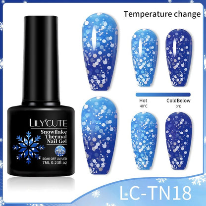 LILYCUTE Thermal Gel Nail Polish 3 Layers Temperature Shiny Color Changing Semi Permanent Soak Off UV Nail Gel Polish Varnish