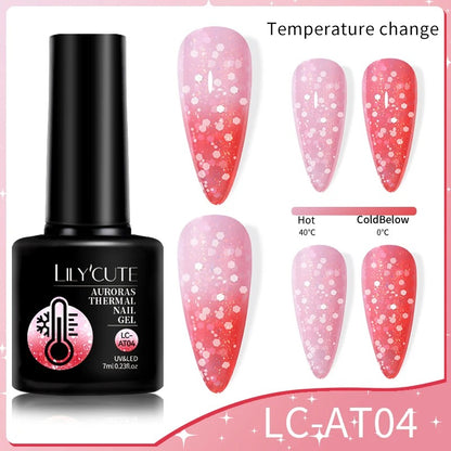 LILYCUTE Thermal Gel Nail Polish 3 Layers Temperature Shiny Color Changing Semi Permanent Soak Off UV Nail Gel Polish Varnish