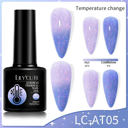 LILYCUTE Thermal Gel Nail Polish 3 Layers Temperature Shiny Color Changing Semi Permanent Soak Off UV Nail Gel Polish Varnish