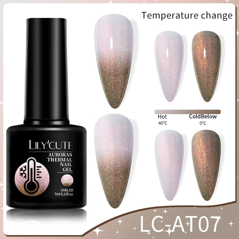 LILYCUTE Thermal Gel Nail Polish 3 Layers Temperature Shiny Color Changing Semi Permanent Soak Off UV Nail Gel Polish Varnish