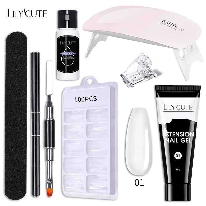 LILYCUTE 15ML Manicure Set Quick Nail Extension Gel With 6W UV Lamp Dryer Finger Extend Mold Slip Solution Nail Art Tools Kit