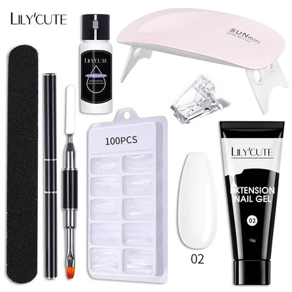 LILYCUTE 15ML Manicure Set Quick Nail Extension Gel With 6W UV Lamp Dryer Finger Extend Mold Slip Solution Nail Art Tools Kit