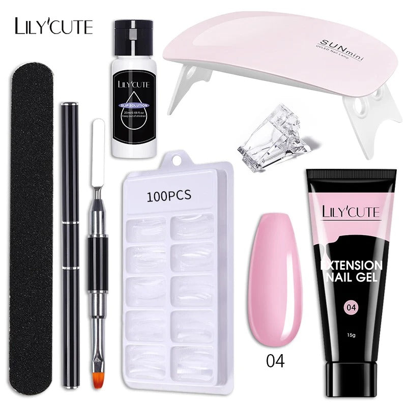 LILYCUTE 15ML Manicure Set Quick Nail Extension Gel With 6W UV Lamp Dryer Finger Extend Mold Slip Solution Nail Art Tools Kit