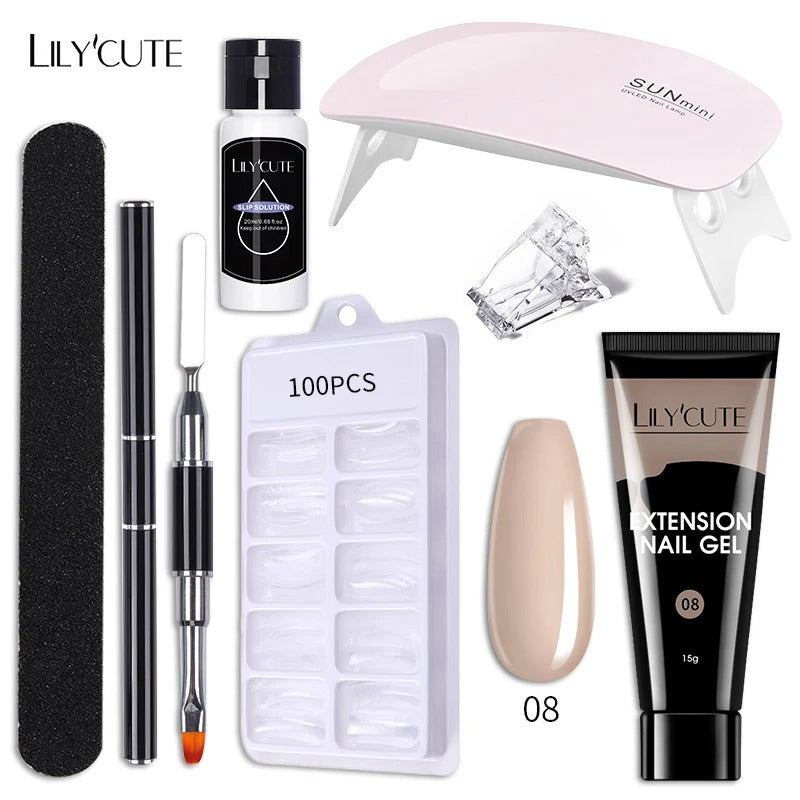 LILYCUTE 15ML Manicure Set Quick Nail Extension Gel With 6W UV Lamp Dryer Finger Extend Mold Slip Solution Nail Art Tools Kit