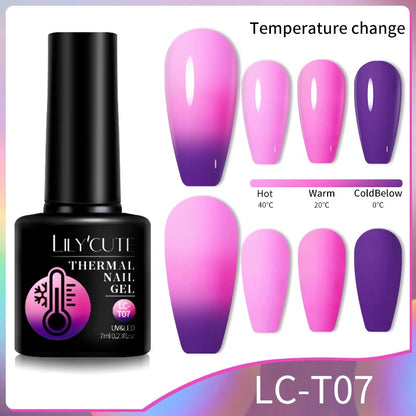 LILYCUTE Thermal Gel Nail Polish 3 Layers Temperature Shiny Color Changing Semi Permanent Soak Off UV Nail Gel Polish Varnish