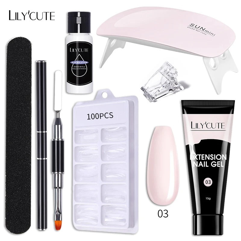 LILYCUTE Manicure Set 15ml Quick Extension Gel Nail Polish With 6W LED Lamp Dryer Slip Solution Nails Tool Kit For Finger Extend