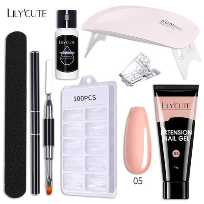 LILYCUTE Manicure Set 15ml Quick Extension Gel Nail Polish With 6W LED Lamp Dryer Slip Solution Nails Tool Kit For Finger Extend