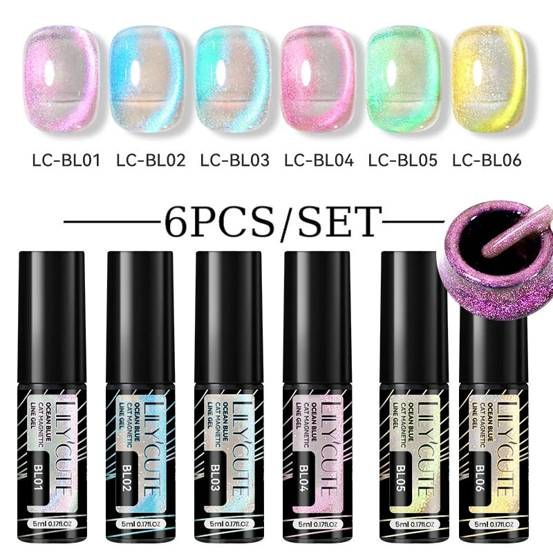 LILYCUTE 6Pcs Colorful Reflective Glitter Nail Art Liner Gel Nail Kit Sparkling Painting Gel Nail Polish Semi Permanent UV Gel