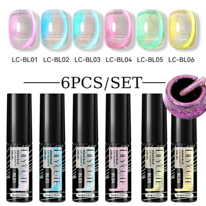 LILYCUTE 6Pcs Colorful Reflective Glitter Nail Art Liner Gel Nail Kit Sparkling Painting Gel Nail Polish Semi Permanent UV Gel